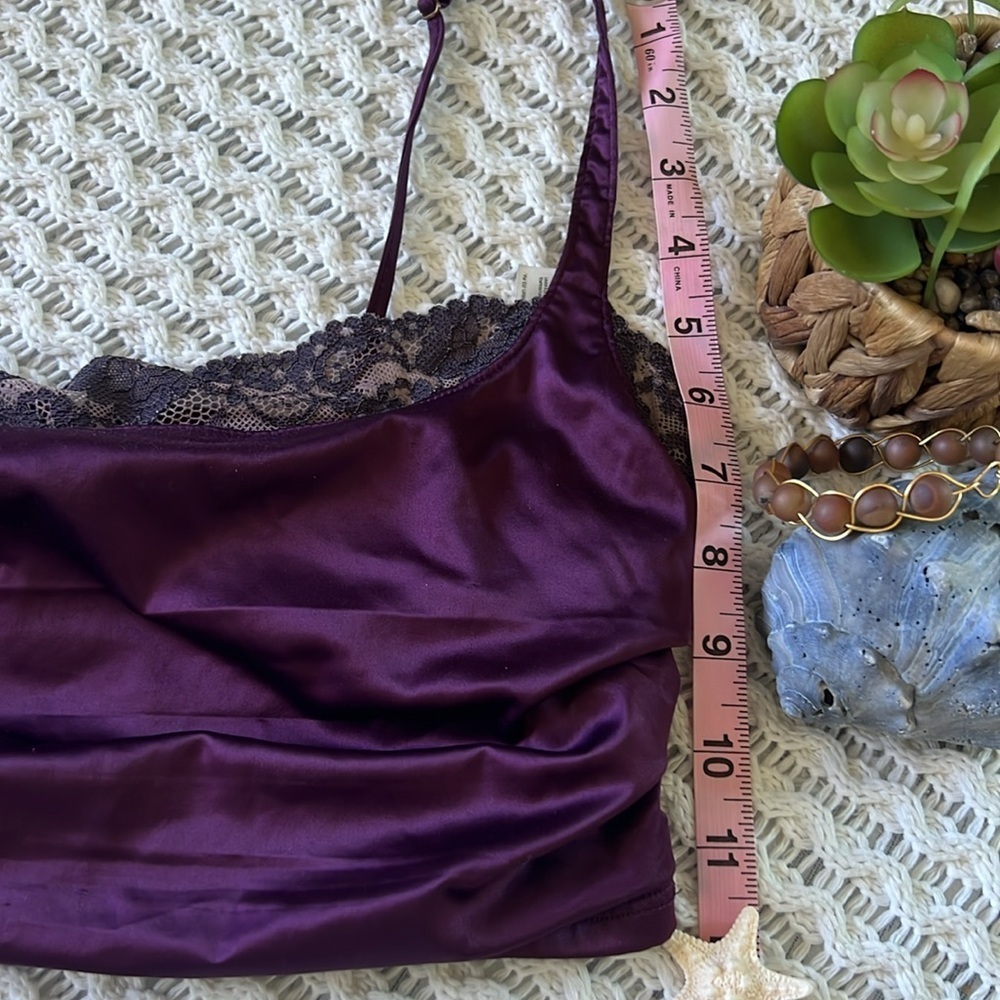 FREE PEOPLE Festival Ren Faire Purple Satin and Lace Trim Cropped Camisole - Picture 7 of 8